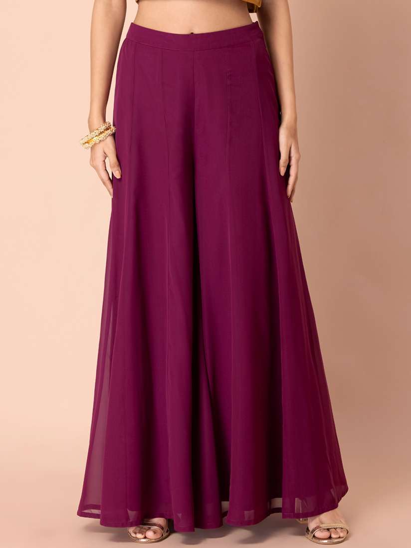 Buy INDYA Women Purple Flared Pleated Palazzo Pants Trousers for Women 19011540 Myntra
