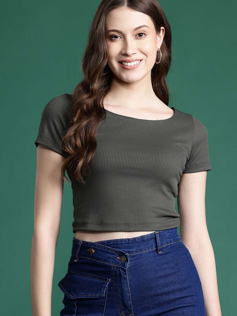 Buy DressBerry Ribbed Crop Top Tops for Women 19018014 Myntra