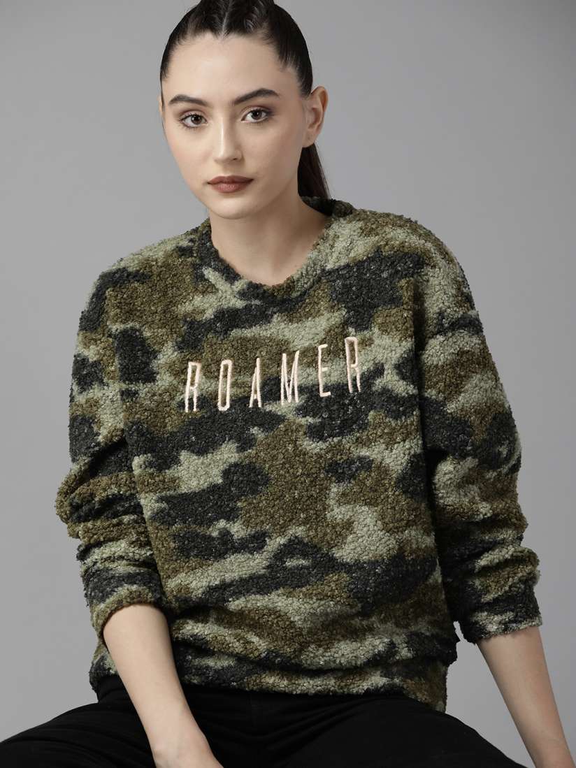 Buy Roadster Women Olive Green Round Neck Sherpa Pullover Sweatshirts for Women 19018888 Myntra