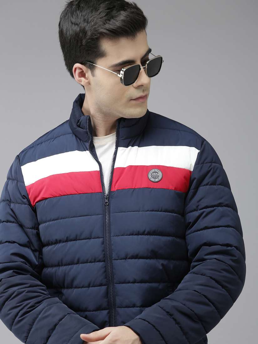 Buy U S Polo Assn Men Navy Blue And Red Colourblocked Padded Jacket Jackets for Men 19020740 Myntra