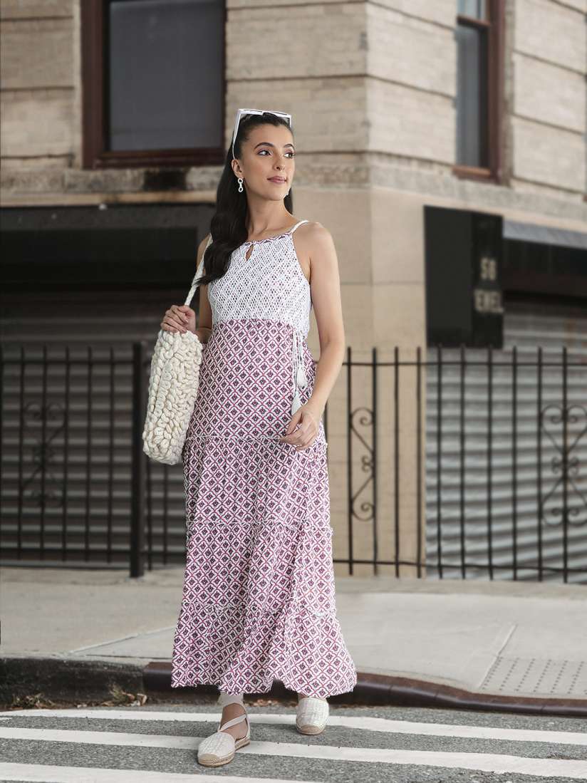 Buy Marks Spencer Ethnic Motifs Print Tiered Maxi Dress Dresses for Women 19025022 Myntra
