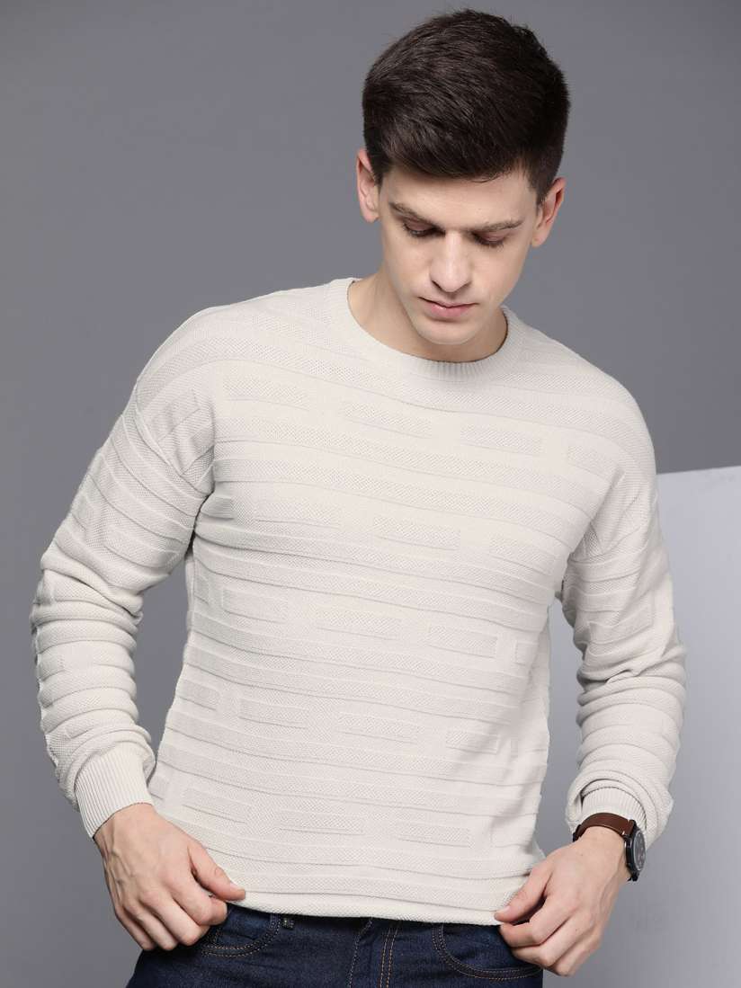 Buy Kenneth Cole Men Off White Self Design Open Knit Pure Cotton Pullover Sweater Sweaters for Men 19025670 Myntra