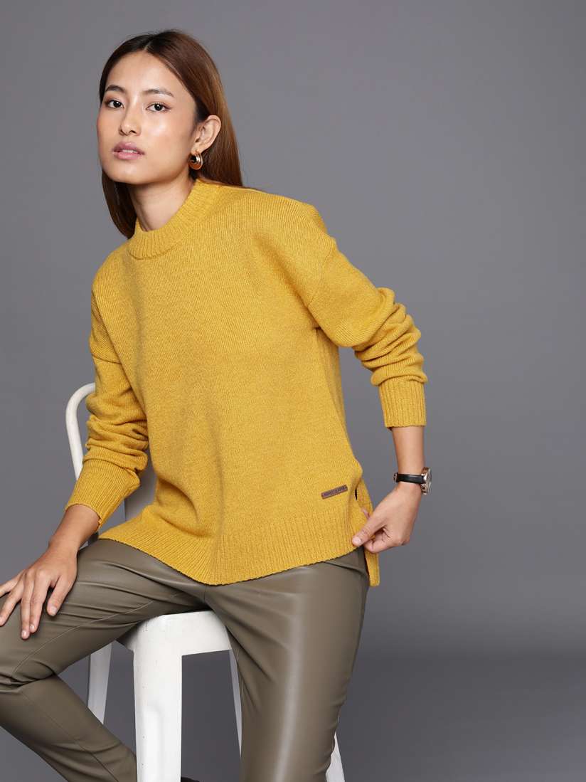 Buy Kenneth Cole Flair Women Mustard Yellow Self Design Open Knit Pullover Sweater Sweaters for Women 19025702 Myntra
