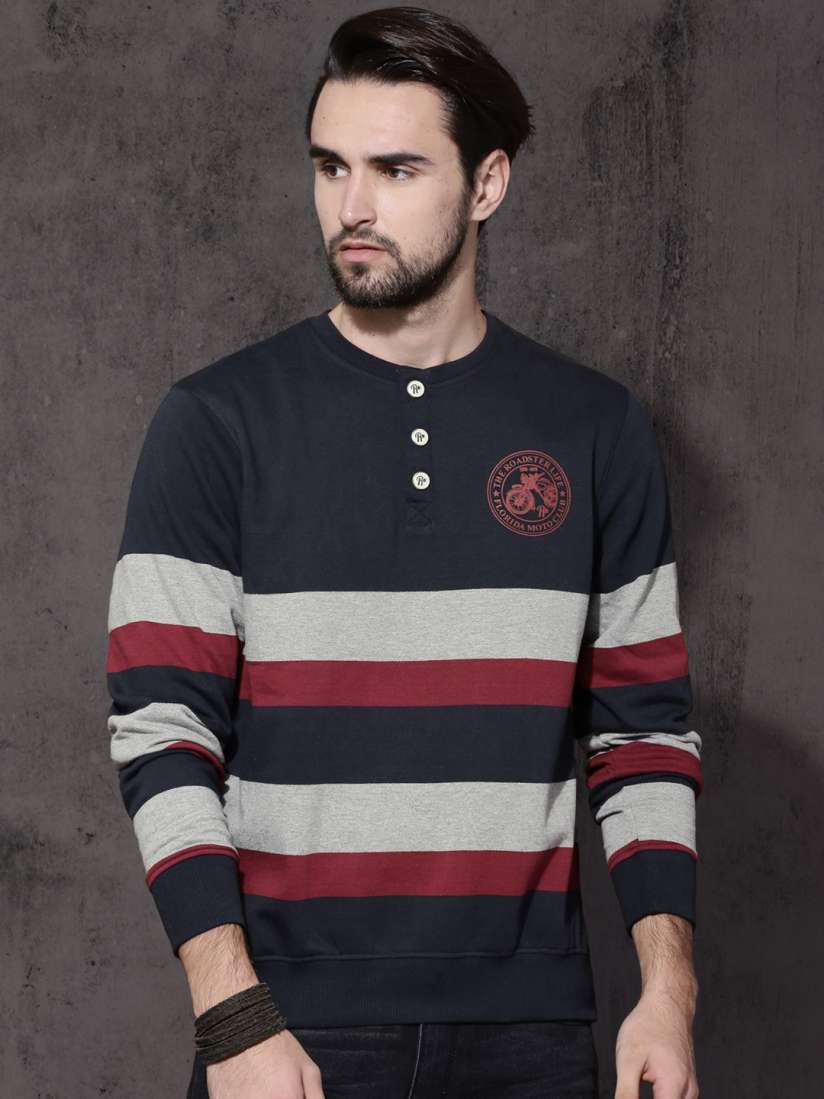 Buy Roadster Men Navy Blue Grey Striped Sweatshirt Sweatshirts for Men 1902729 Myntra