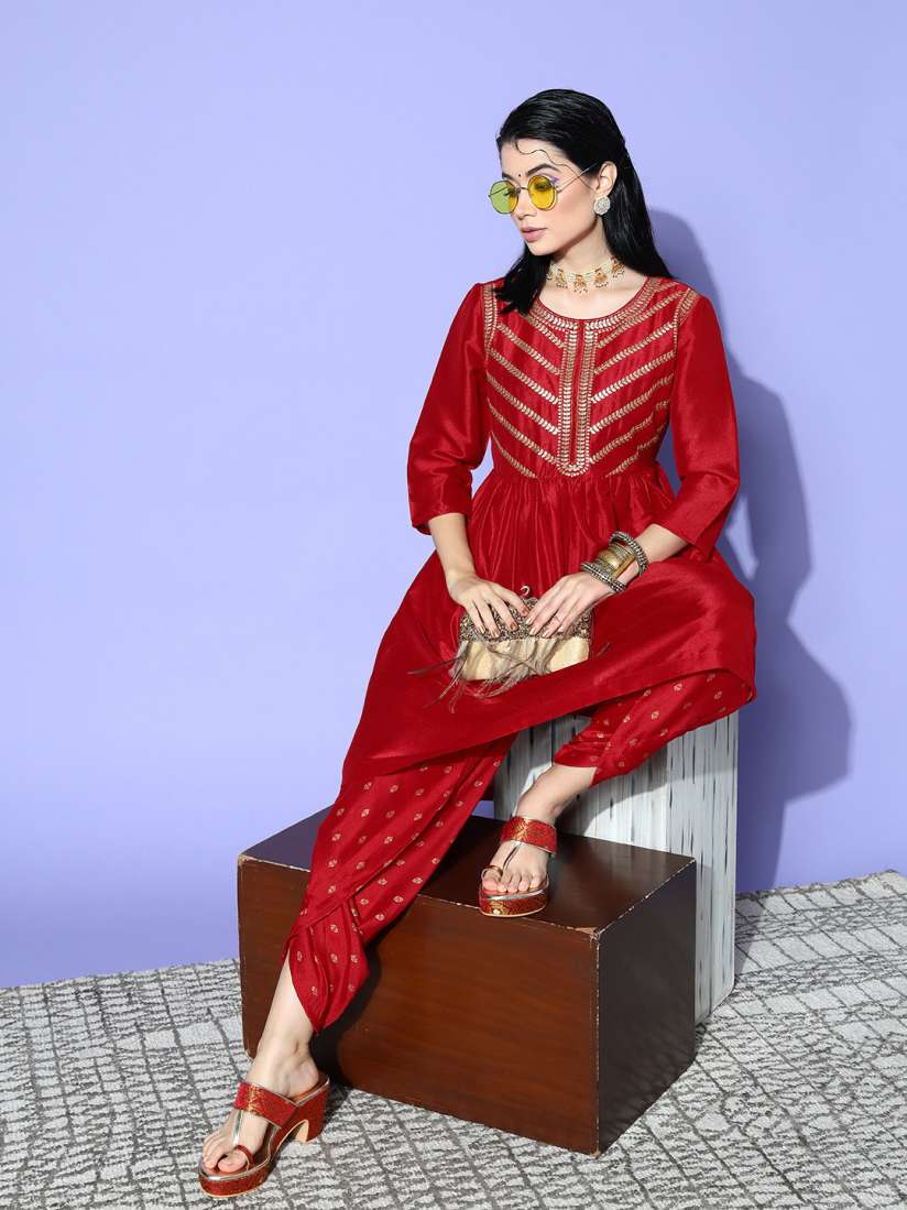 Buy Sangria Women Ethnic Motifs Polyester Fusion Bottom Kurta Set Kurta Sets for Women 19033512 Myntra