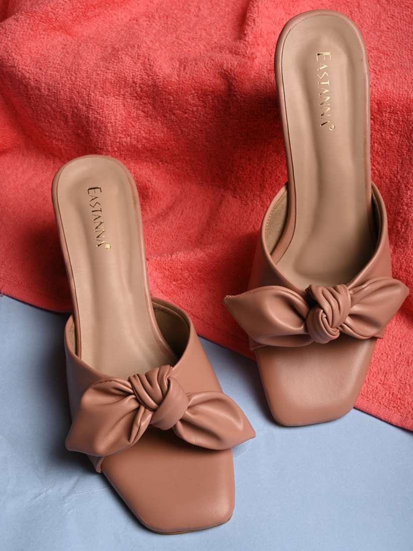 Buy BuckleUp Tan Block Sandals with Bows 2 Inch Heels Heels for Women 19040686 Myntra