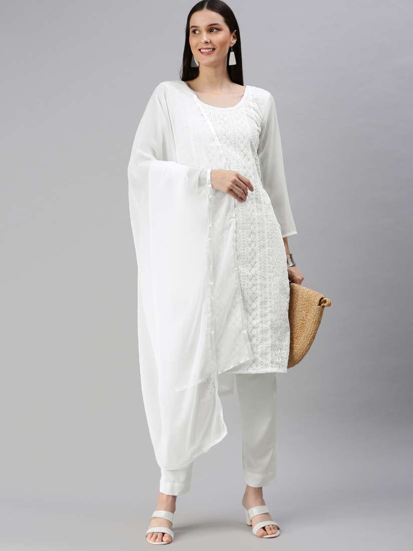 Buy KALINI White Embroidered Unstitched Dress Material Dress Material for Women 19042666 Myntra