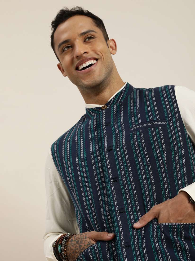 Blue cotton nehru jacket top