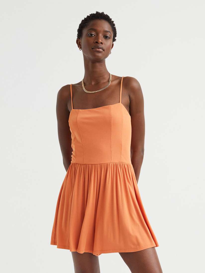 Buy H M Women Orange Solid Shoulder Straps Jersey playsuit Jumpsuit for Women 19048836 Myntra