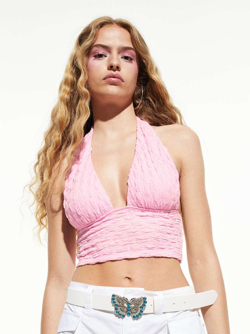 Buy H M Women Pink Self Design Halterneck Top Tops for Women 19049036 Myntra