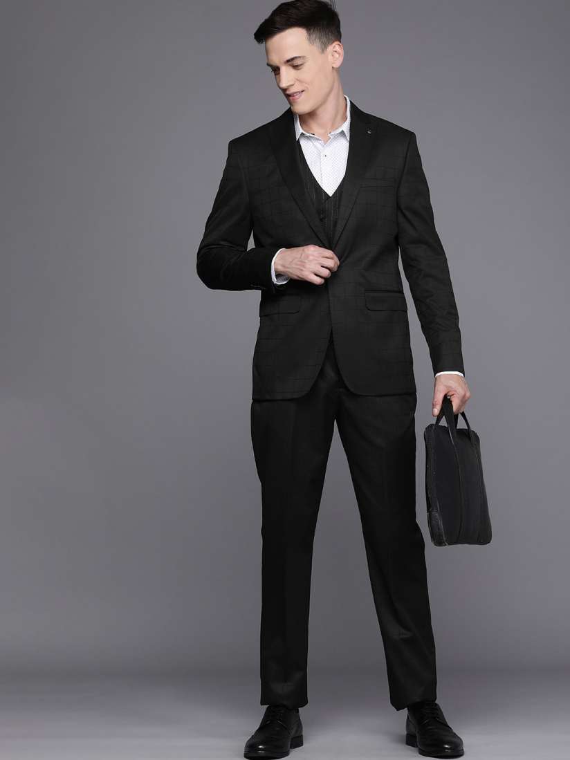 Buy Louis Philippe Men Black Striped Single Breasted Slim Fit 3 Piece Suit Suits for Men 19049256 Myntra