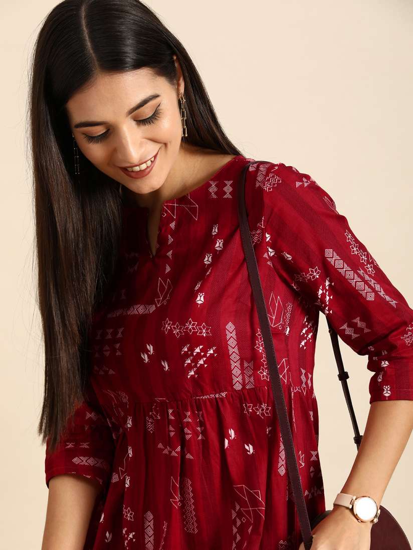 Buy Anouk Women Red WhiteGeometric Printed Pure Cotton Fit And Flare Midi Dress Dresses for Women 19050226 Myntra