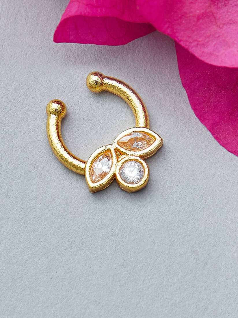 Buy Voylla Gold Plated White Stone Studded Nose Ring Nosepin for Women 19051836 Myntra