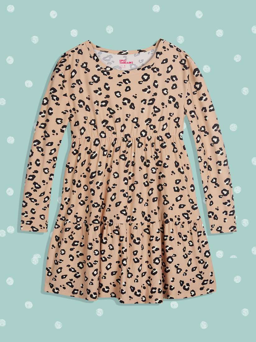 Buy Macy s Epic Threads Girls Beige Black Leopard Print Fit Flare Dress Dresses for Girls 19053608 Myntra