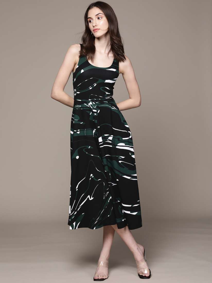 Buy Macy s Alfani Black Green Abstract Print A Line Midi Dress Dresses for Women 19053632 Myntra