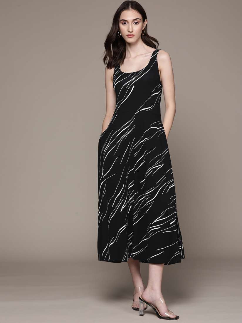 Buy Macy s Alfani Black White Abstract Print A Line Midi Dress Dresses for Women 19053642 Myntra