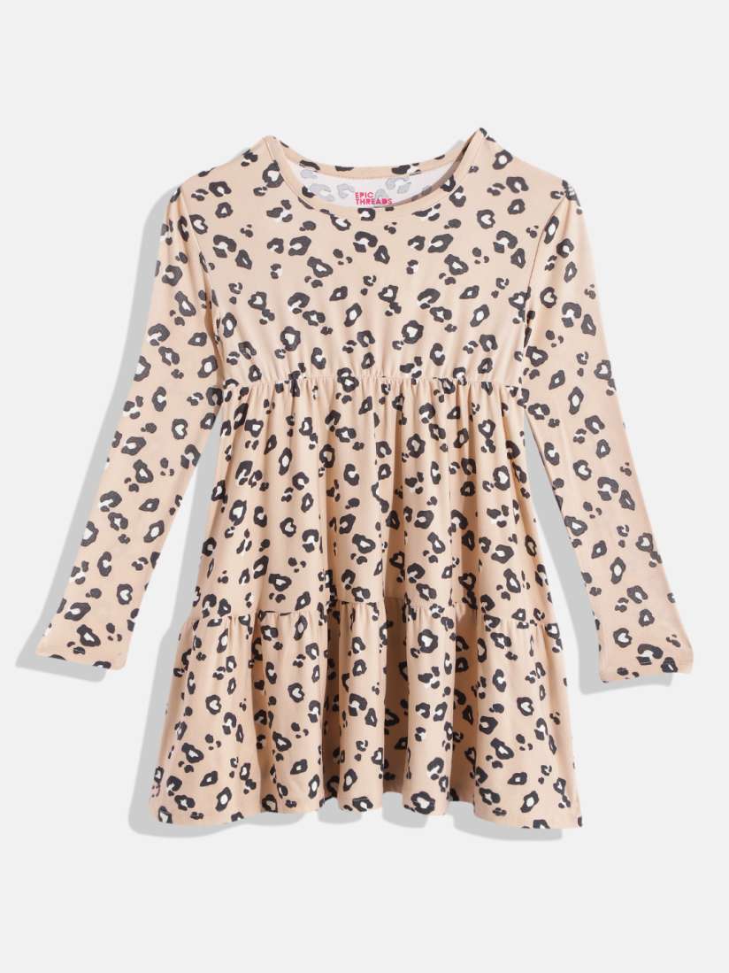 Buy Macy s Epic Threads Girls Beige Black Animal Print Tiered A Line Dress Dresses for Girls 19054564 Myntra