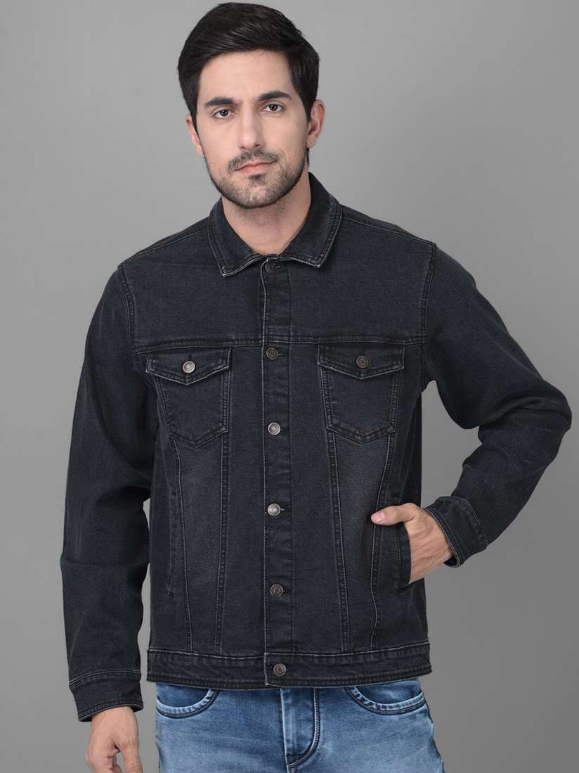 Black denim jacket mens myntra best sale