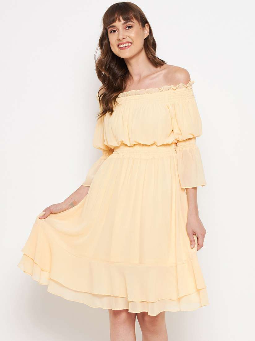 Buy Madame Yellow Off Shoulder Dress Dresses for Women 19056122 Myntra