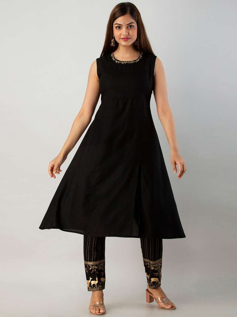 Myntra black long kurtis sale