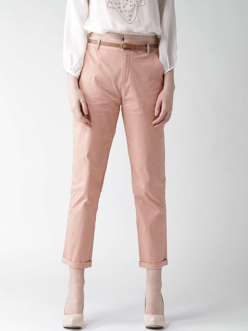 Buy FOREVER 21 Women Peach Coloured Solid Cropped Trousers Trousers for Women 1906235 Myntra