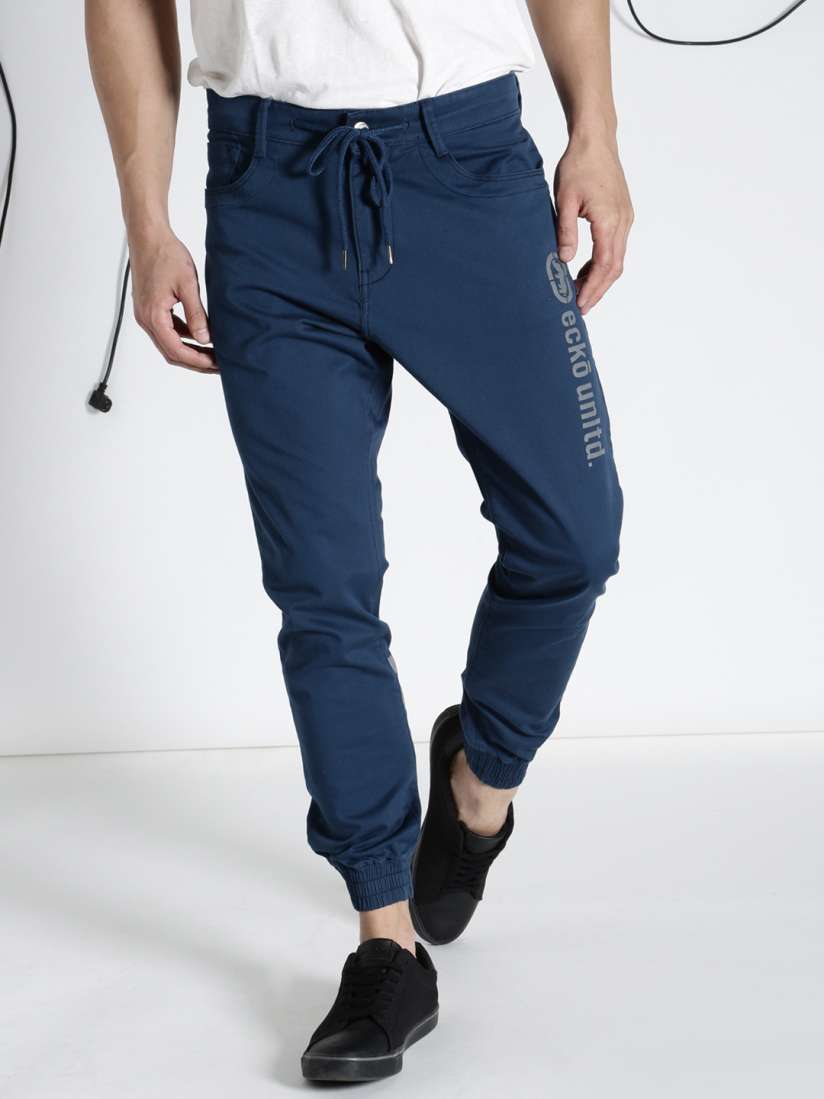 Buy Ecko Unltd Men Blue Regular Fit Solid Jogger Trousers Trousers for Men 1906278 Myntra