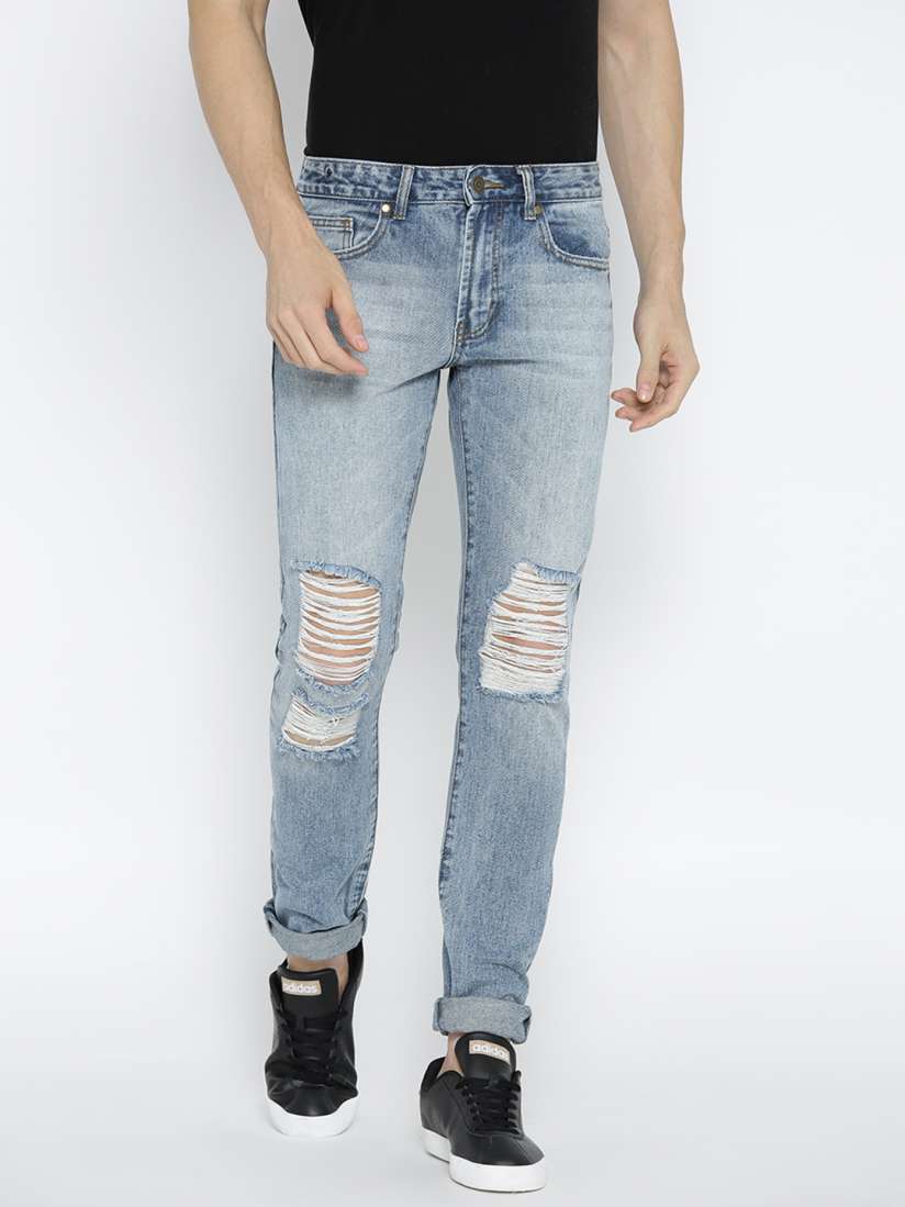 Buy FOREVER 21 Men Blue Regular Fit Mid Rise Highly Distressed Jeans Jeans for Men 1906306 Myntra