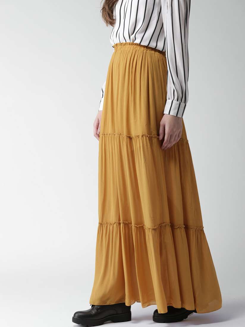 Buy FOREVER 21 Mustard Yellow Tiered Maxi Skirt Skirts for Women 1906413 Myntra