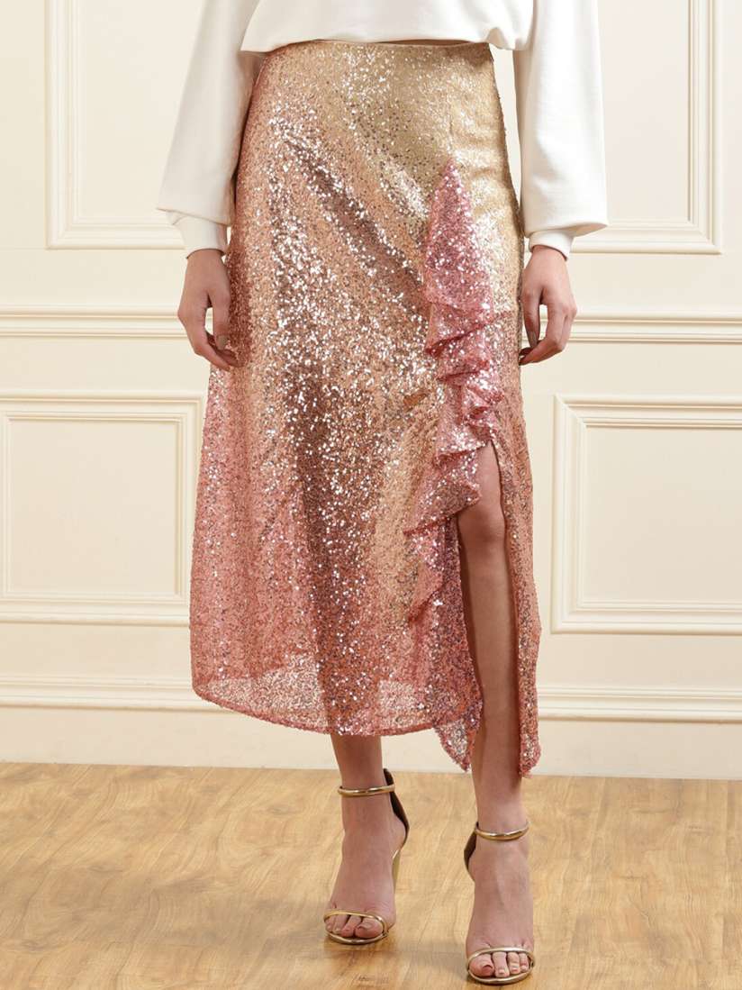 Buy Ted Baker Women Pink Gold Sequins Detailed Midi Straight Skirts Skirts for Women 19064236 Myntra