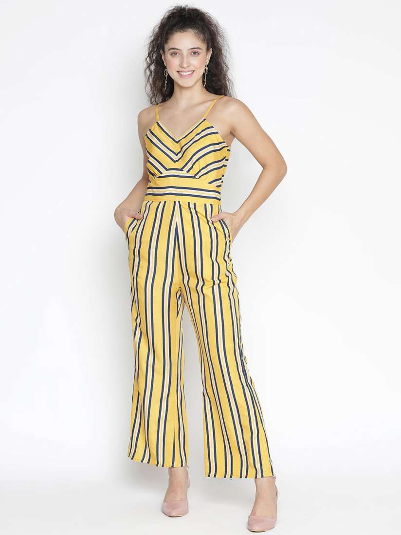 Buy DRAAX Fashions Yellow Blue Striped Basic Jumpsuit Jumpsuit for Women 19072646 Myntra