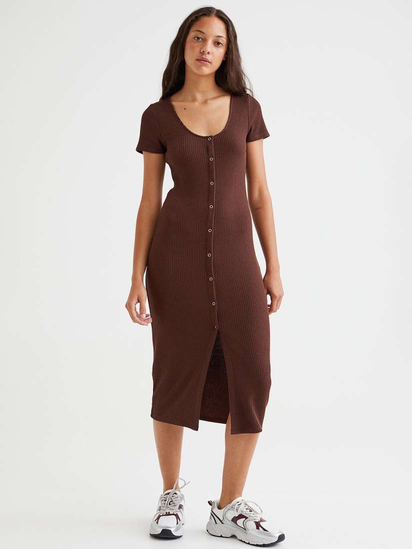 Buy H M Women Brown Ribbed Jersey Dress Dresses for Women 19073910 Myntra