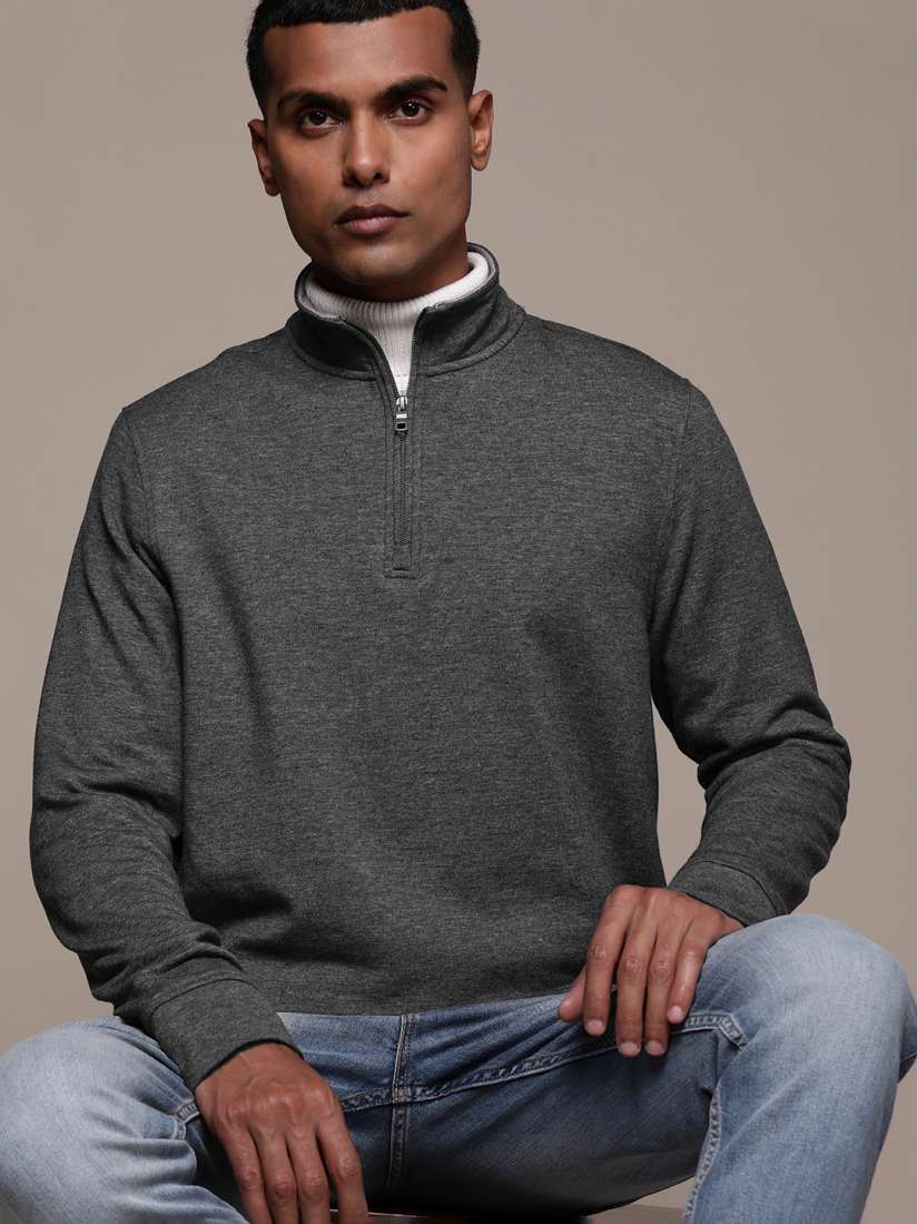 Buy Macy s Club Room Men Solid Quarter Zip Fleece Sweatshirt Sweatshirts for Men 19074930 Myntra