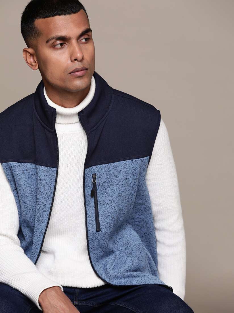 Buy Macy s Club Room Men Blue Colourblocked Fleece Cardigan Sweaters for Men 19074944 Myntra