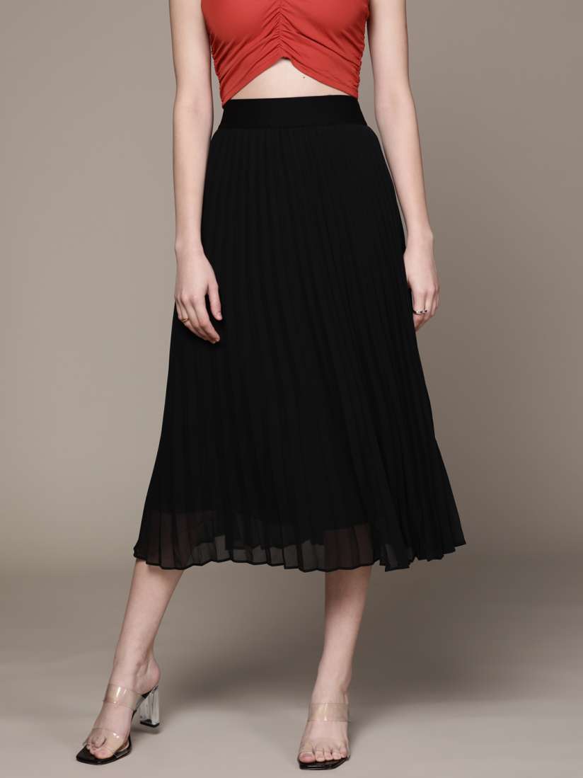 Buy Macy s Alfani Women Black Solid Pleated A Line Midi Skirt Skirts for Women 19076662 Myntra