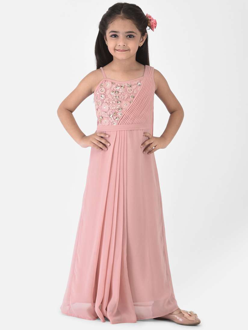 Buy Eavan Peach Coloured Embellished Georgette Maxi Dress Dresses for Girls 19077650 Myntra