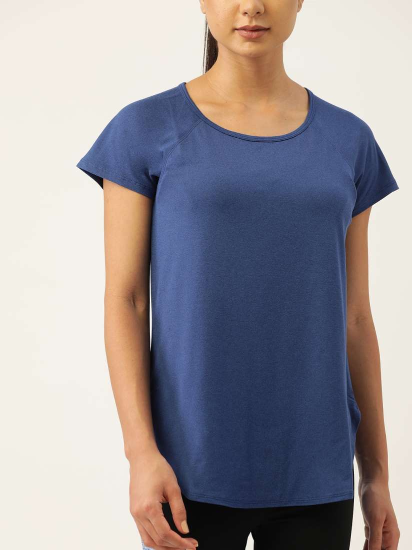 Buy Macy s Ideology Women Navy Blue Solid Raglan Sleeves Knitted T shirt Tshirts for Women 19079204 Myntra