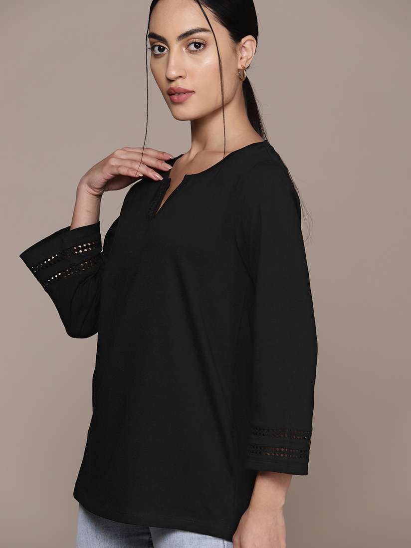 macys womens black tops