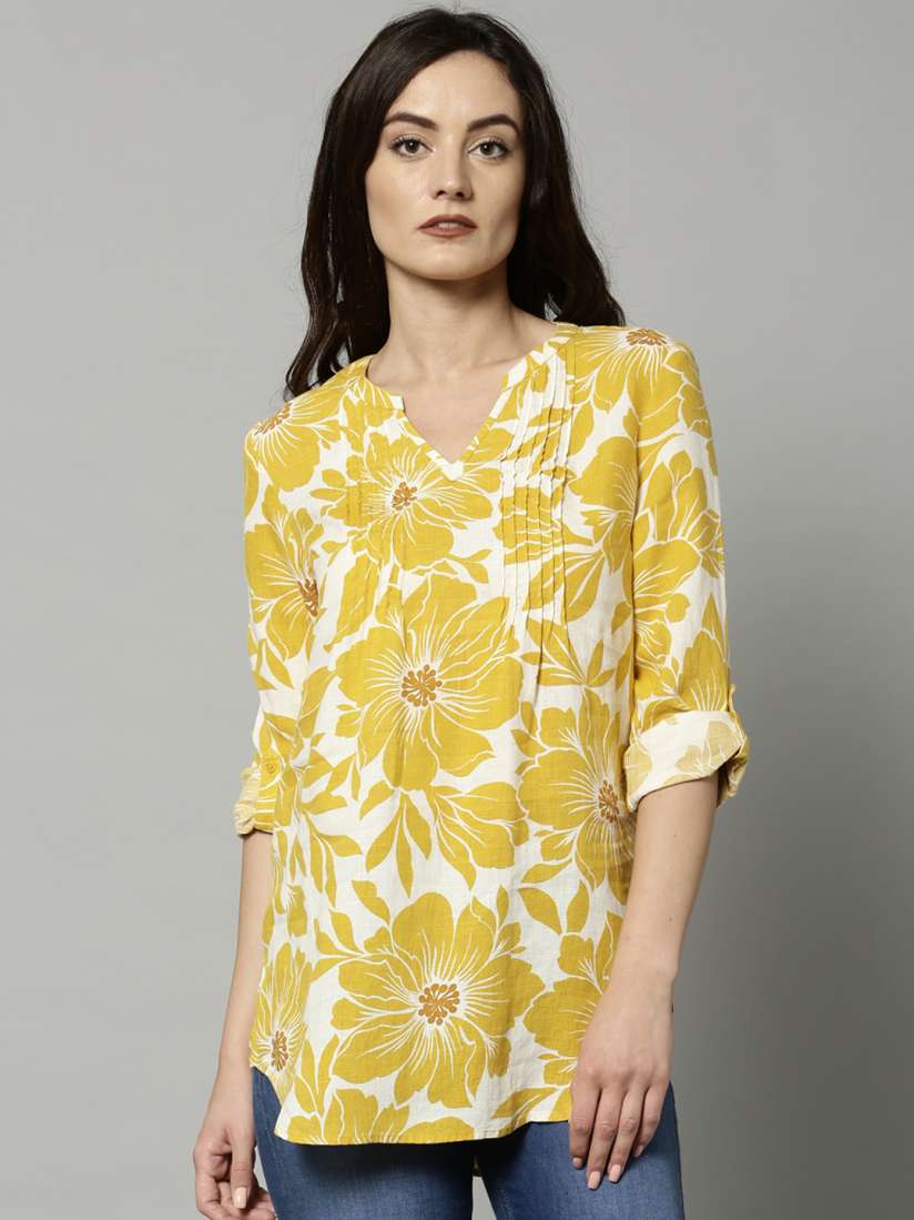 Buy Marks Spencer Women Mustard Yellow Off White Floral Print Tunic Tunics for Women 1907967 Myntra