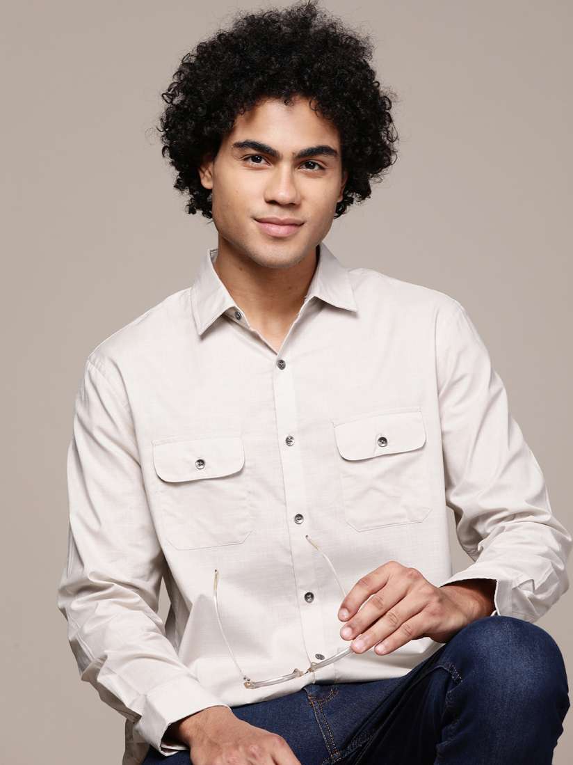 Buy Macy s Alfani Men Beige Pure Cotton Solid Casual Shirt Shirts for Men 19080680 Myntra