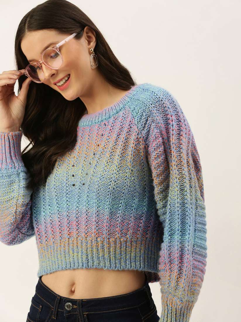 Buy FOREVER 21 Women Multicoloured Crop Pullover Sweater Sweaters for Women 19084582 Myntra