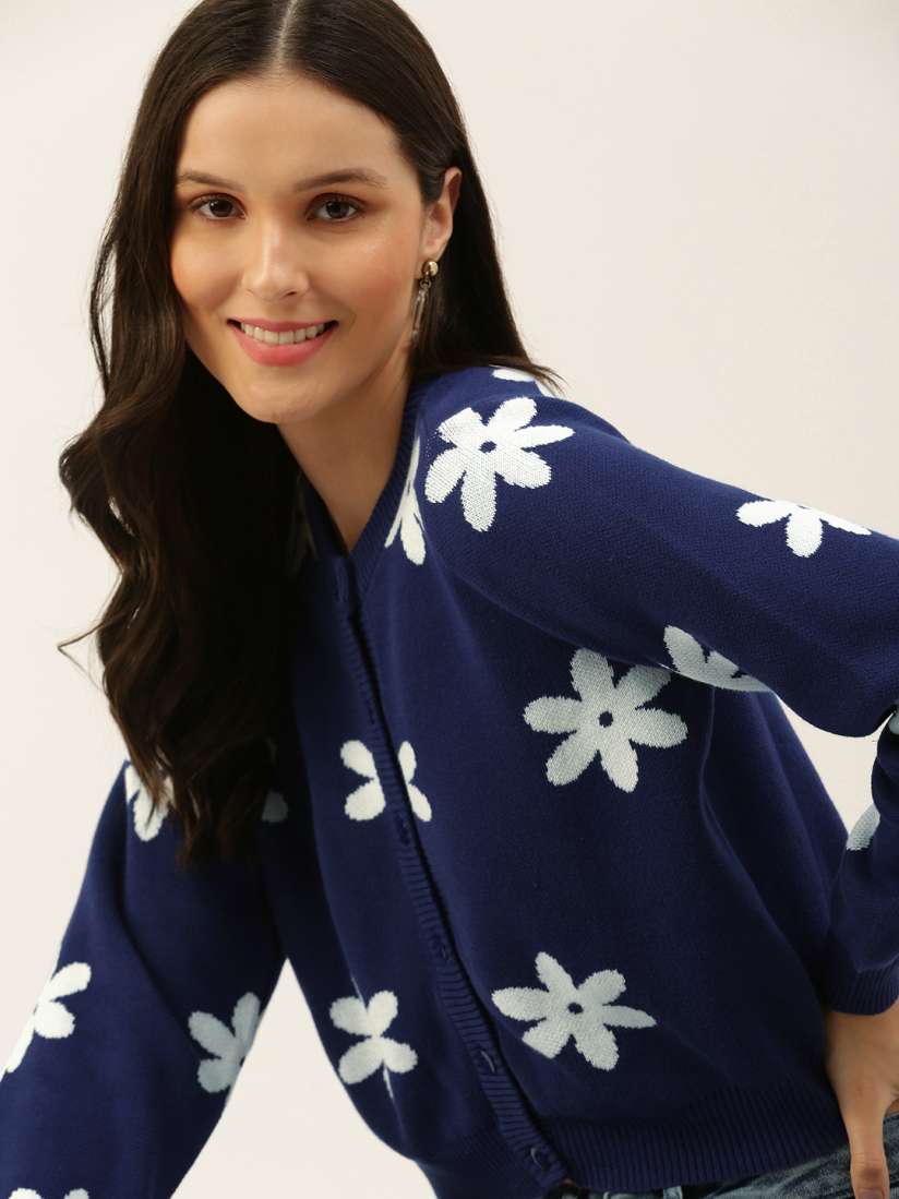 Navy floral cardigan shop