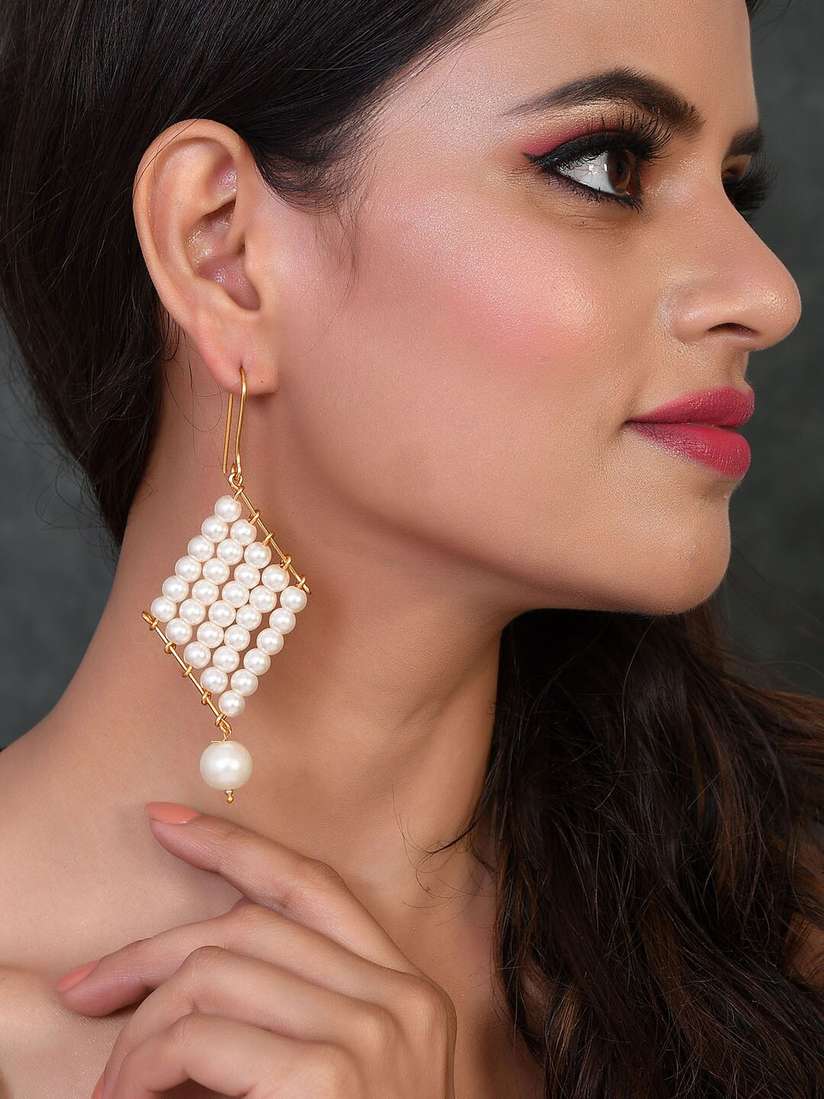 Gold square drop earrings cheap