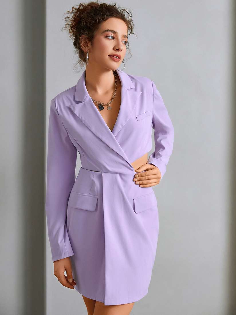 Lilac Blazer Dress URBANIC Purple Solid Formal Blazer Dress