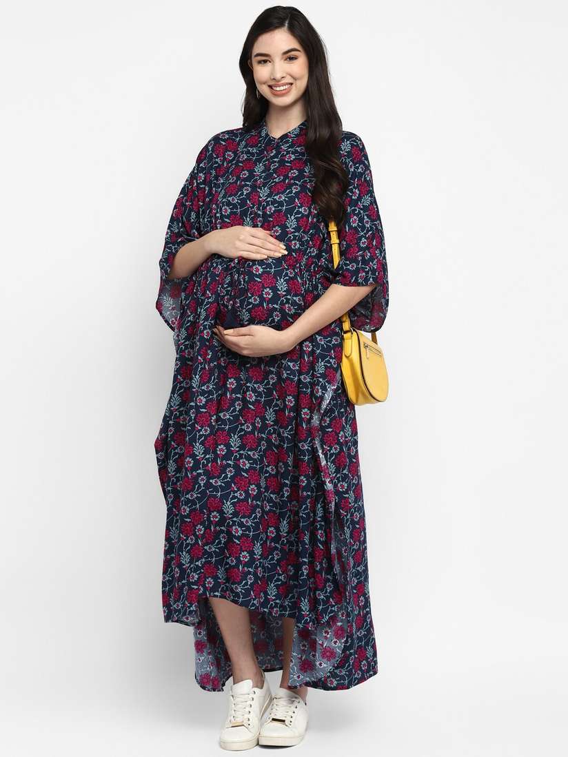blue pink maternity dress Aurora Mommy To Be going out Hope & Ivy Maternity ruffle