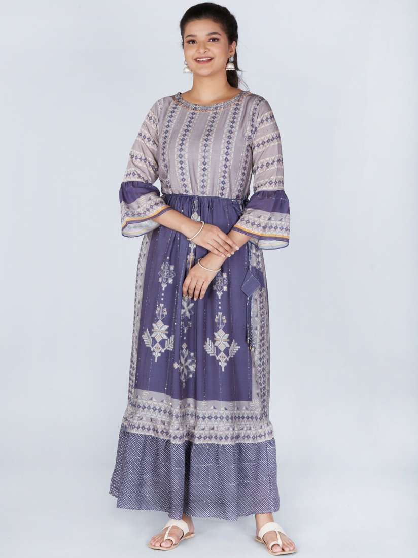 Buy Taruni Blue Grey Ethnic Motifs Ethnic Maxi Dress Ethnic Dresses for Women 19097250 Myntra
