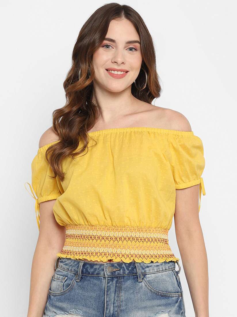 yellow bardot crop top