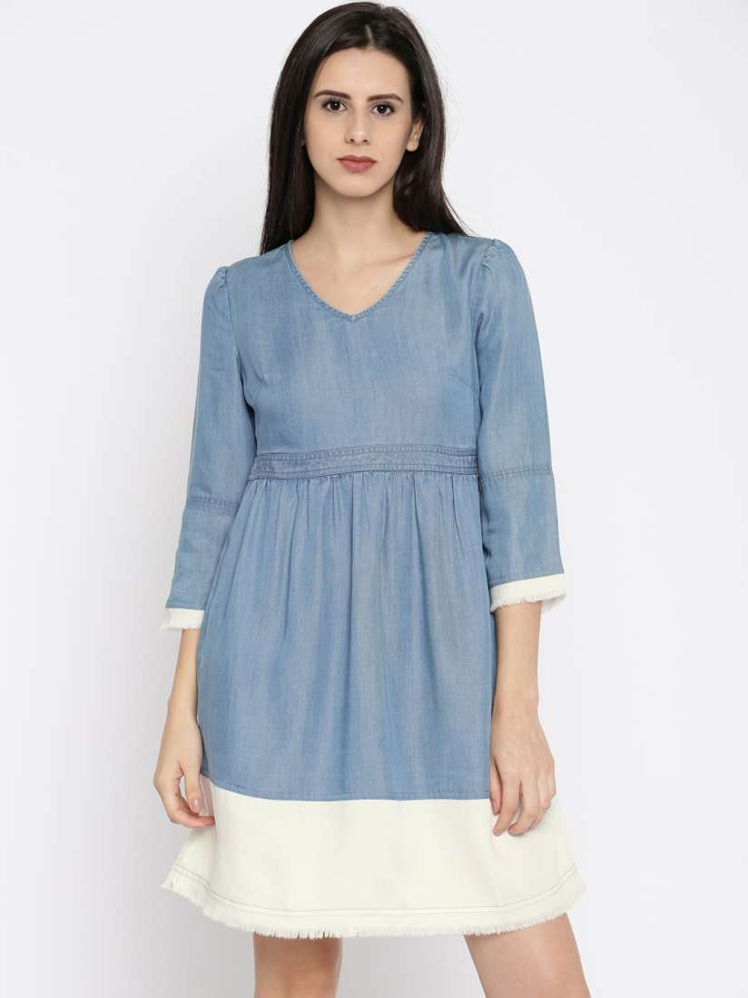 Buy Vero Moda Blue Fit Flare Denim Dress Dresses for Women 1910246 Myntra