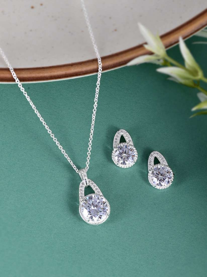 Buy Studio Voylla 925 Sterling Silver Chain CZ Stone Studded Pendant Set Pendant for Women 19105274 Myntra