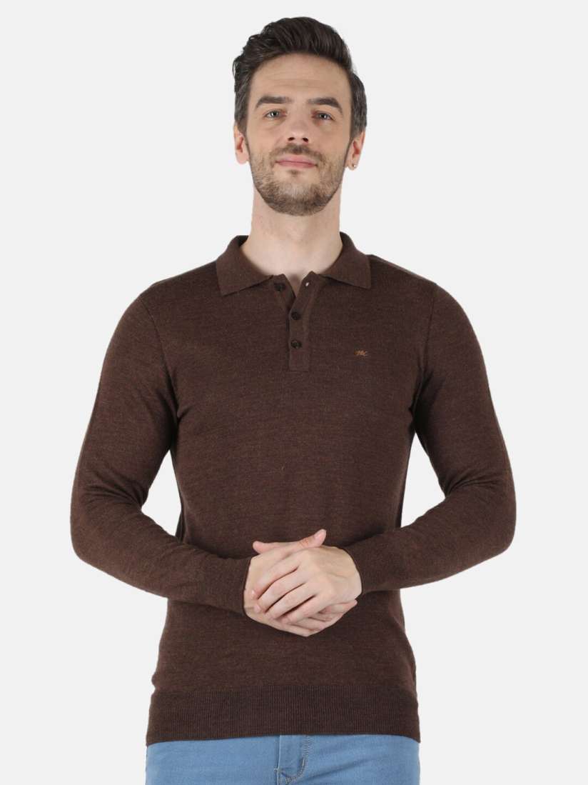 Buy Monte Carlo Men Brown Polo Collar Solid Woolen T shirt Tshirts for Men 19105920 Myntra