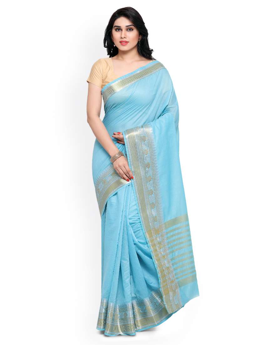 Buy Vaamsi Blue Banarasi Cotton Solid Traditional Saree Sarees for Women Myntra